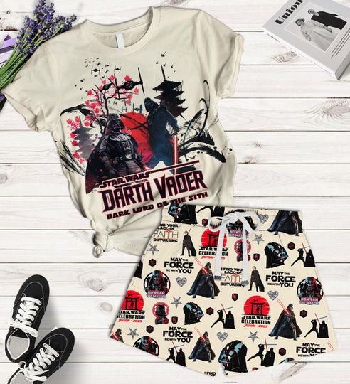 Samurai Darth Vader Tshirt And Short, Antique Japanese Darth Vader Shirt, Star Wars Japanese Tee, May The Force Be With You, Anime Gift