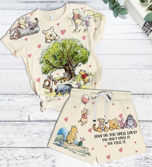 Vintage Winnie The Pooh T-Shirt And Shorts, Pooh And Friends Tee, Hunny Pooh Bear Pajamas Set, Winnie Pooh Women Shorts, Gift For Her