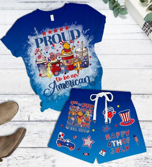 Winnie The Pooh 4th Of July T-Shirt And Shorts, Funny Pooh And Friends Pajamas Set, Pooh Independence Days Tee, Disney Holiday Shirt