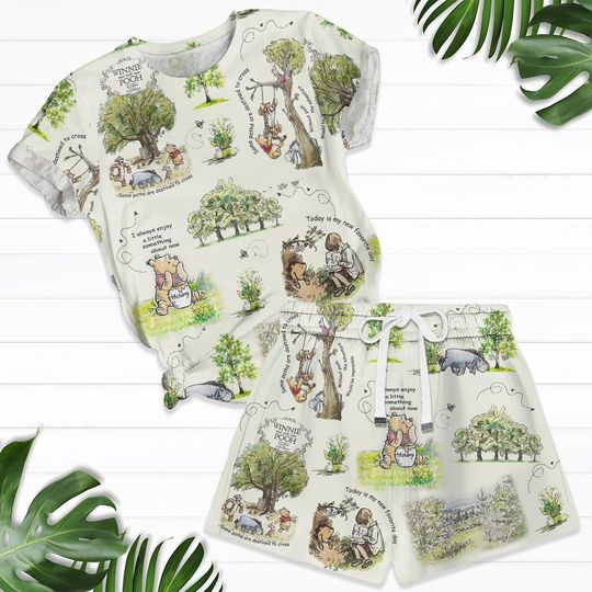 Winnie The Pooh T-Shirt And Shorts, Pooh And Friends Pajamas Set, Pooh Bear Tigger Eeyore Piglet Tee, Cartoon Gift, Magic Kingdom Shirt