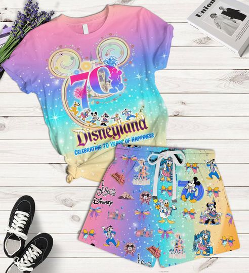 Disneyland 70th Anniversary 1955 2025 T-Shirt And Shorts, 70 Years Of Magic Pajamas, Disneyland Family Vacation, Platinum Celebration