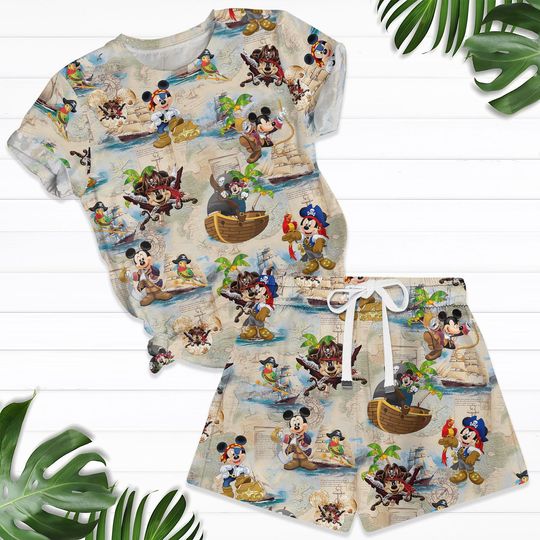 Disney Mickey Mouse Cruise Pirate T-shirt And Shorts, Pirates Of The Caribbean Shirt, Mickey Mouse Pajamas Set, Mickey Pirate Shirt