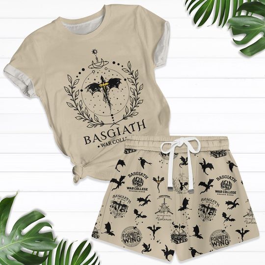 Fourth Wing T-Shirt And Shorts, Basgiath War College Pajamas Set, Dragon Rider, Violet Sorrengail, Xaden Riorson, Riders Quadrant Shirt