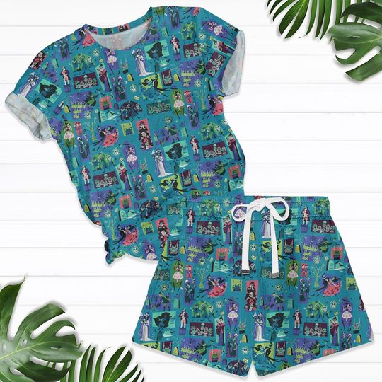Disney Haunted Mansion Symbol Pattern T-Shirt And Women Shorts, Hitchhiking Ghosts Shirt, Horror Shirt, Scary Movie Tee, Halloween Gift