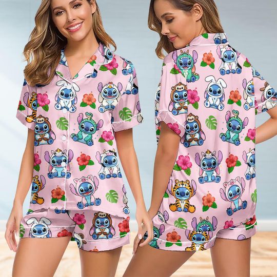 Cute Stitch Satin Pajamas Set, Disney Lilo And Stitch Movie Women Pajamas, Stitch Cartoon Bridesmaids Matching Pjs, Bridal Shower Gifts