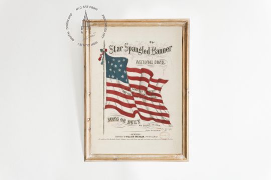 Vintage Star Spangled Banner Poster, 4th of July Art Print, Patriotic American Flag Decor