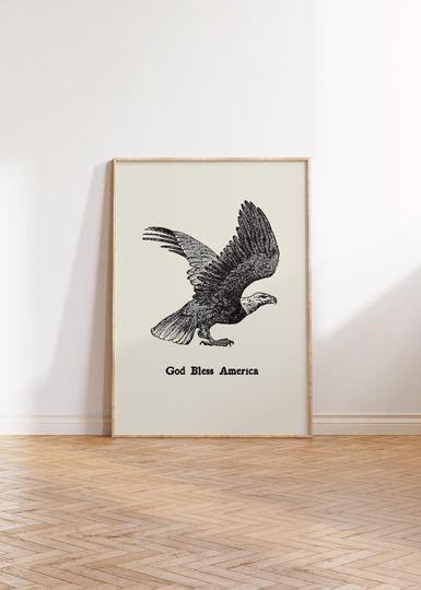 God Bless America Vintage Eagle Poster - Fourth of July Patriotic Wall Art
