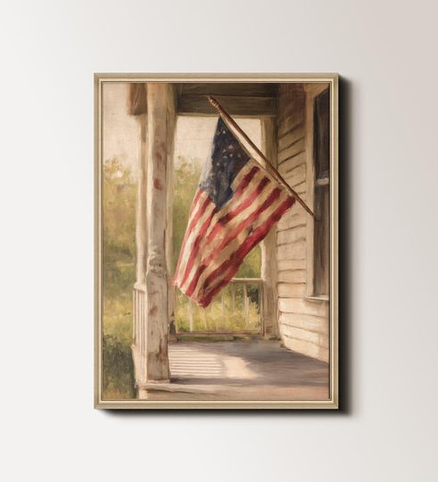 Vintage American Flag Poster, Rustic US Flag Wall Art, Independence Day