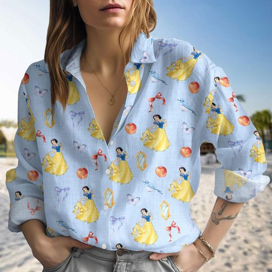 Disney Snow White Linen-Look Shirt, Disney Princess Shirt Women, Snow White Gifts for Fans, Magic Kingdom Outfit, Disney Merch Gifts