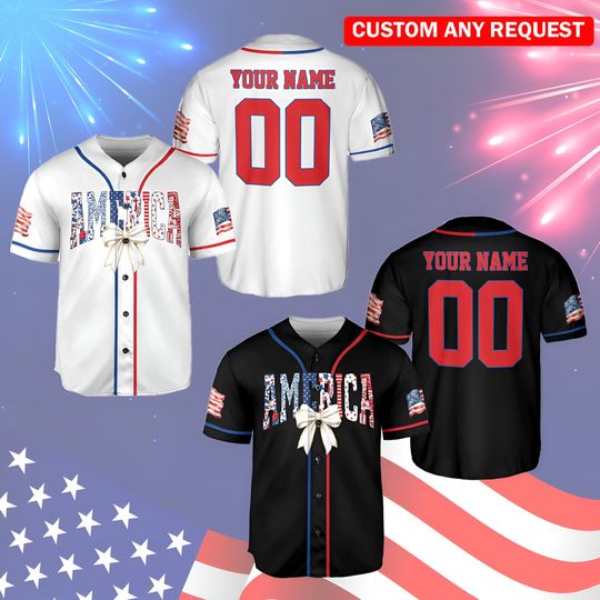 Personalized USA 4th July Baseball Jersey, Custom Name Independence Day Patriotic Shirt, Red White Blue Striped Jersey