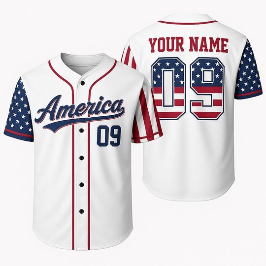 Personalized USA Baseball Jersey, Custom 4th of July Independence Day Patriotic Shirt with Name & Number,Red White Blue Jersey,Patriotic Day