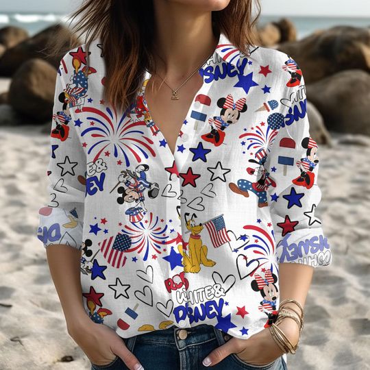 Discover Mickey America 4th Of July Shirt, Disney Cartoon Patriotic Blouse Shirt, Mickey And Friends Fireworks Casual Shirt, Independence Day Shirt