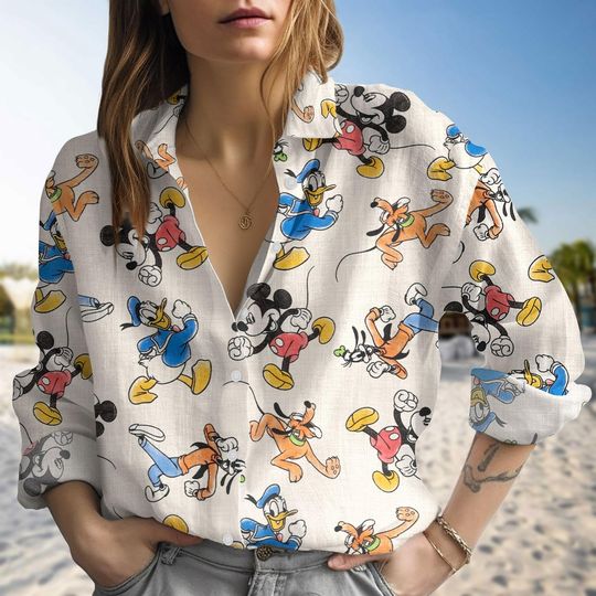 Disney Mickey and Friends Blouse Shirt, Minnie Mouse Daisy Donald Duck Shirt, Disney Cartoon Casual Shirt For Women, Magic Kingdom Gift