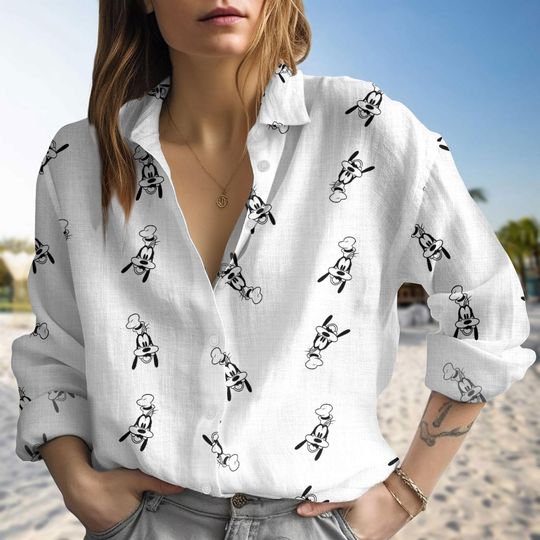 Disney Pluto Portrait Blouse Shirt, Funny Mickey And Pluto Casual Shirt, Cartoon Long Sleeve Shirt For Women, Disneyland Trip Shirts