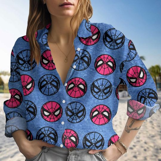 Vintage Spider Man Blouse Shirt, Marvel Casual Shirt For Women, Superhero Graphic Women Blouses, Long Sleeve Shirt, MCU Fans Gift