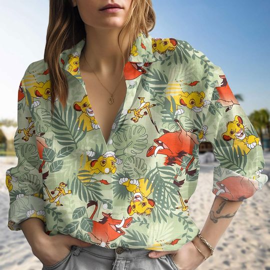 Retro Hakuna Matata Blouse Shirt, Lion King Tropical Casual Shirt, Disney Animal Long Sleeve Shirt, Disneyland Safari Vacation Shirt