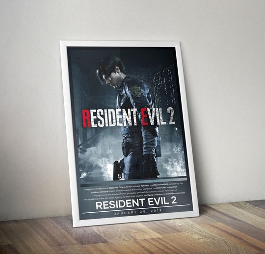 Resident Evil 2 Poster | Resident Evil Print | Gaming Poster Print | 4 Colors | Video Game Poster | Wall Decor Poster