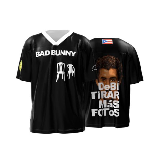 Bad Bunny Jersey, Black Short Sleeve Football Jersey, Debi Tirar Mas Fotos, Short Sleeve Jersey