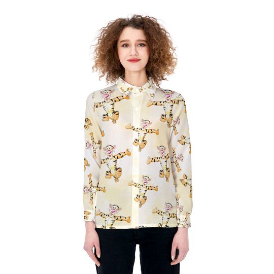 Cute Tigger Linen T-Shirt, Tigger Cartoon Women Blouses Shirt, Tigger Pooh Linen Casual