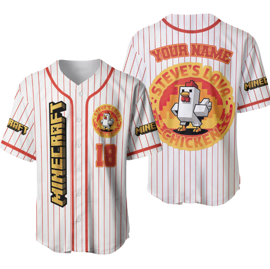 Personalized Minecraft Movie Steve's Lava Chicken Baseball Jersey, Custom Steve's Lava Chicken Pixel Jersey, Movie Game Minecaft 16425DNCJS4