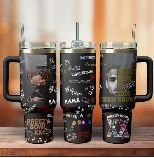 Chris Brown Tour 2025 Custom 40 oz Tumbler with Handle