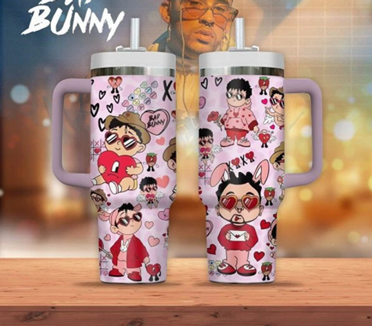 40oz Bad Bunny Valentine Couple Tumbler with Handle