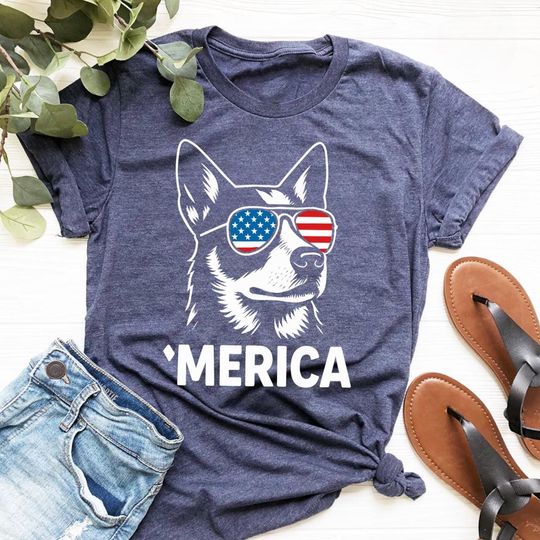 Patriotic Heeler Dog T-shirt | Australian Cattle Dog Merica Shirt | USA Blue Heeler Gift | 4th of July Cattle Dog Tee | USA Heeler Shirt