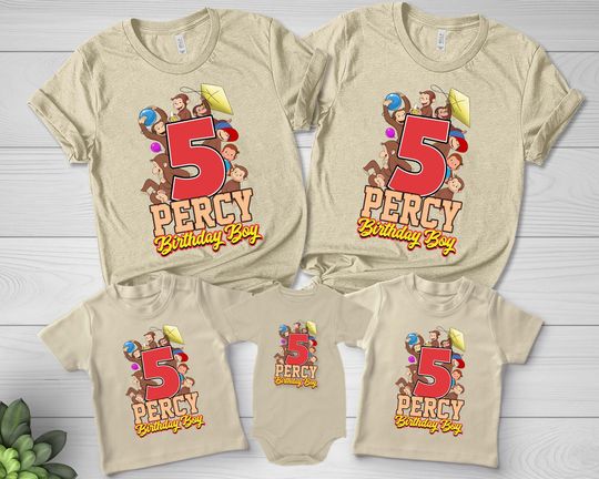 Curious George Custom Birthday Name And Age Birthday Shirt, Curious George Birthday Party Tee,Curious George Monkey Birthday Squad