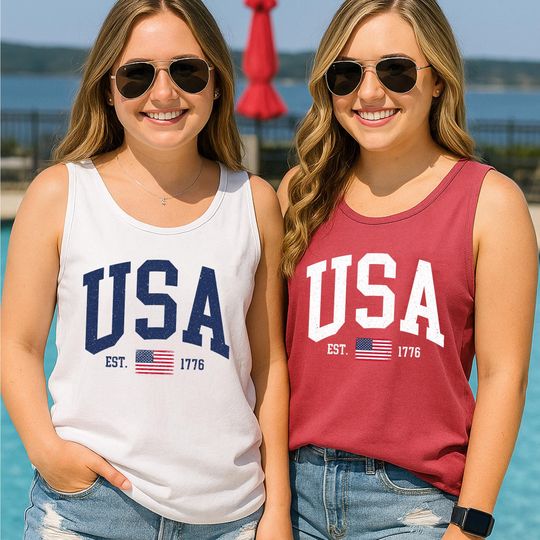 USA Tank Top - American Flag Fourth of July Shirt for Men and Women, Patriotic Summer Tank, Established 1776
