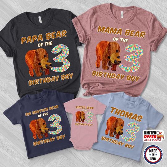 Personalized Eric Car-le Brown Bear Birthday Shirt, Brown Bear Birthday Kids Shirt, Family Birthday Shirt, Birthday Party Shirt