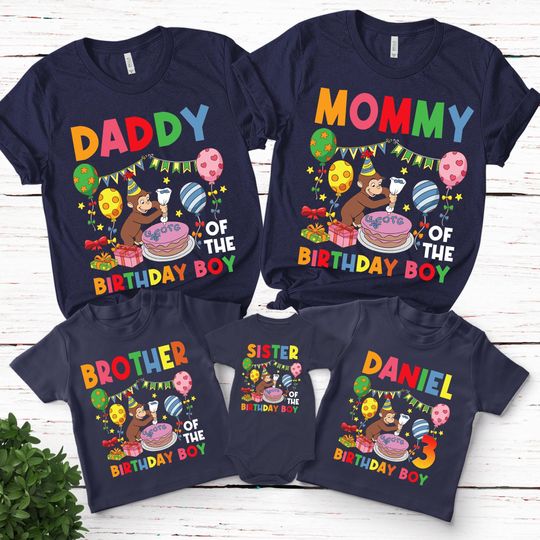 Personalized Name Curious George Family Shirt,Curious George Birthday Party Shirt,Custom Birthday Matching Shirt,Curious George