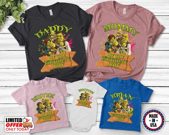 Shrek Cartoon Birthday Shirt, Green Ogre Cartoon Shirt,Personalized Birthday Shirt,Family matching Birthday Gift For Son Daughter