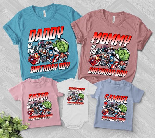 Discover Personalized Avengers Team Birthday Shirt, Superhero Characters Birthday Shirt, Birthday Superhero, Superhero Family Matching Shirt
