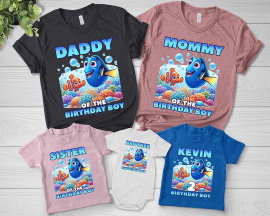 Personalized Disney Family Finding Nemo Birthday Tee, Disney Pixar Finding Dory Characters Birthday Party Outfit, Disney Birthday Tee