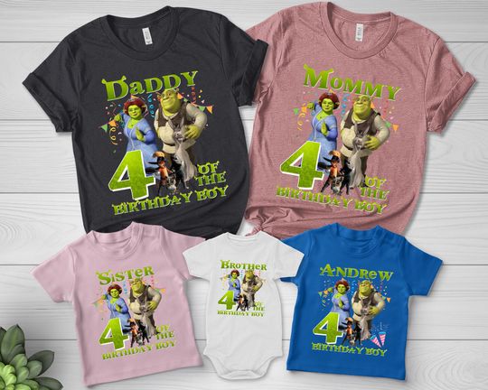 Shrek Birthday T-Shirt, Green Ogre Cartoon Custom Personalized Boy Girl Birthday Shirt, Kids Toddler Birthday Gift For Son Daughter