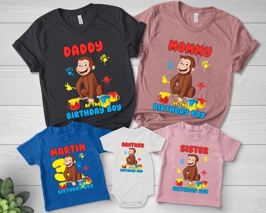 Curious George Birthday T-Shirt, Personalized Monkey Birthday Shirt, First Birthday T-Shirt, Custom Birthday Shirt