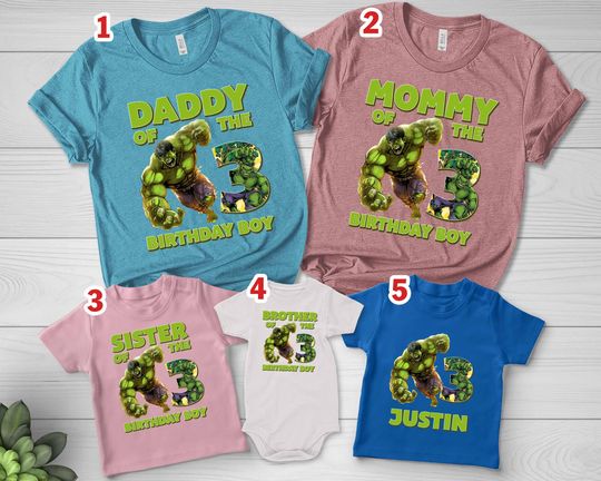 Personalized Superhero Birthday Shirt,Super Hero Party Family Matching Shirt,Hulk Hero Character Birthday Toddler, Kid Birthday Gifts