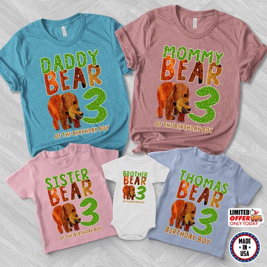 Eric Car-le Brown Bear Family Birthday Shirt, Brown Bear Birthday Boy Shirt, Personalized Family Matching Shirt, Birthday Party Shirt