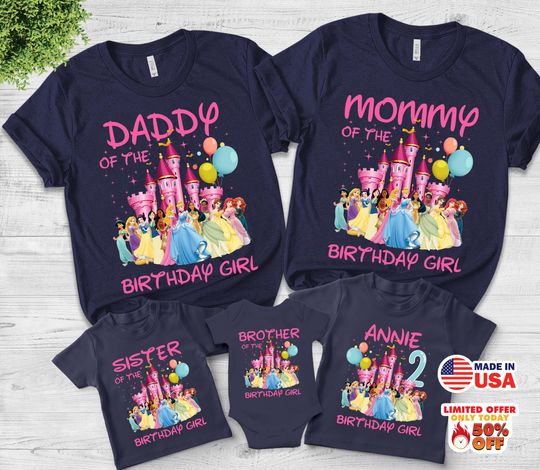 Disney Princess Birthday Shirt, Girl Birthday Shirt, Birthday Party Shirt, Family Birthday Shirt, Disney Castle Birthday shirt