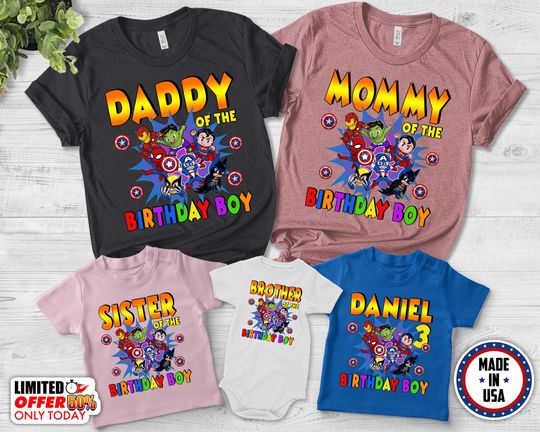 Avengers Matching Family Shirt, Superhero Birthday Party, Birthday Superhero, Superhero Family Shirt, Superhero Custom Name Age Shirt