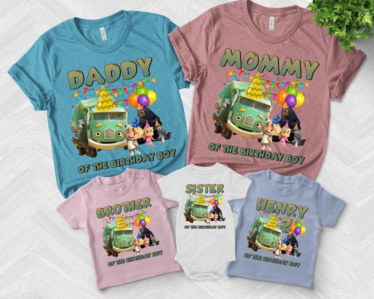Personalized Trash Truck Birthday Shirt, Trash Truck Family Matching Shirt, Custom Trash Truck Bday Shirt