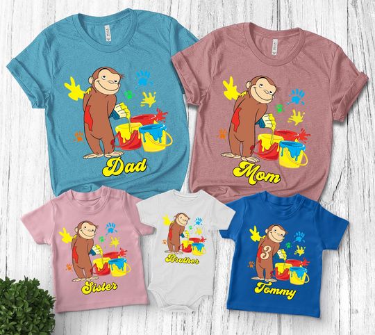 Personalized Name Curious George Family Shirt,Curious George Birthday Party Shirt,Custom Birthday Matching Shirt,Curious George Toddler Tee
