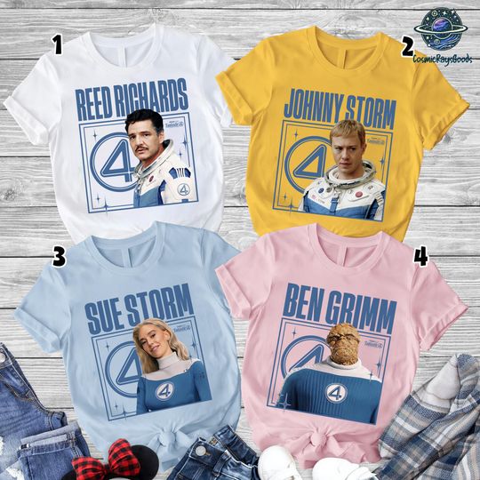 Fantastic Four First Steps Characters Shirt, Fantastic Four Multiple Design Options Tee, Mr Fantastic, Human Torch, Invisible Woman