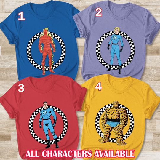 Fantastic Four Checkered Circle Shirt, Fantastic Four First Steps Shirt, Fantastic Four Super Heroes Shirt, Disney Fantastic 4 Shirt