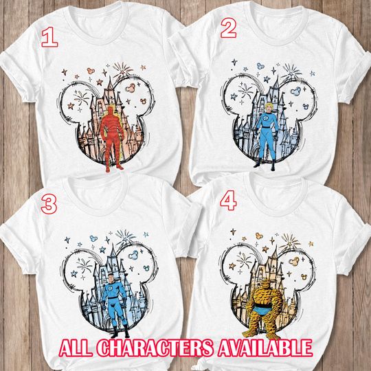 Fantastic Four Castle Watercolor Shirt,  Fantastic Four Mickey Ears Shirt, Fantastic Four First Steps Shirt, Fantastic 4 Team Shirt