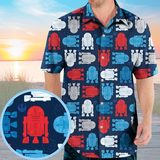 Star Wars 4th of July Hawaiian Shirt, Patriotic Star Wars Outfit, Independence Day Shirt, Movie Lover Summer Shirt, R2 D2 Holiday Shirt