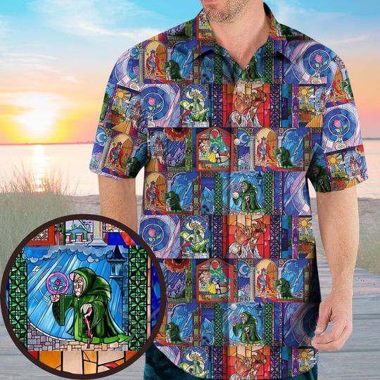 Beauty And The Beast Hawaiian Shirt, Belle Aloha Shirt, Disney Princess Shirt, Enchanted Rose Beach Shirt, Beast And Belle Beach Shirt
