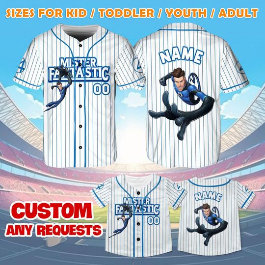 Mister Fantastic Jersey Shirt, Fantastic Four Baseball Jersey, Marvel Reed Richards Cosplay, Marvel Party Outfit, Avengers Campus Shirt