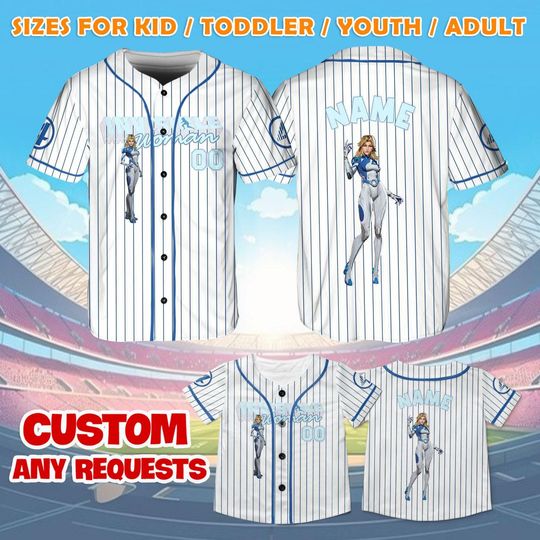 Marvel Rivals Invisible Woman Jersey Shirt, Marvel Baseball Jersey, Fantastic Four Cosplay, Disney World Shirt, Avengers Campus Shirt