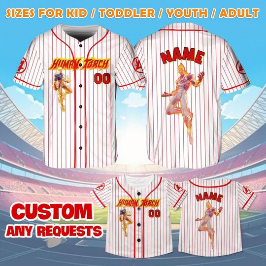 Marvel Rivals Human Torch Jersey Shirt, Marvel Baseball Jersey, Marvel Fantastic Four Cosplay, Marvel Avengers Campus Trip Shirt